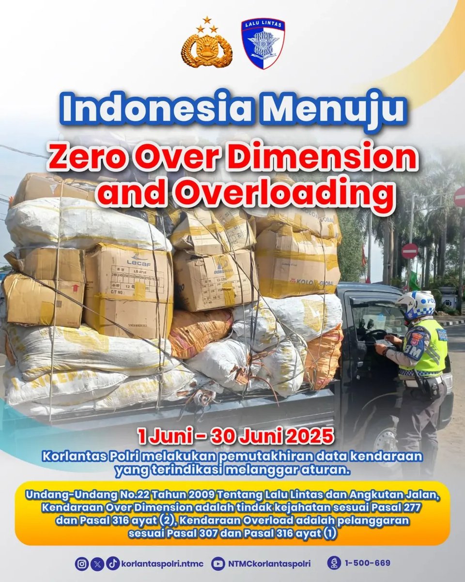 Indonesia Menuju Zero Over Dimension and Overload, Korlantas Polri akan melakukan pemutakhiran data kendaraan yang terindikasi melanggar aturan.

#NTMCKorlantasPolri
#KorlantasPolri
#PolantasHadirUntukNegeri
#Polantas
#lalulintas