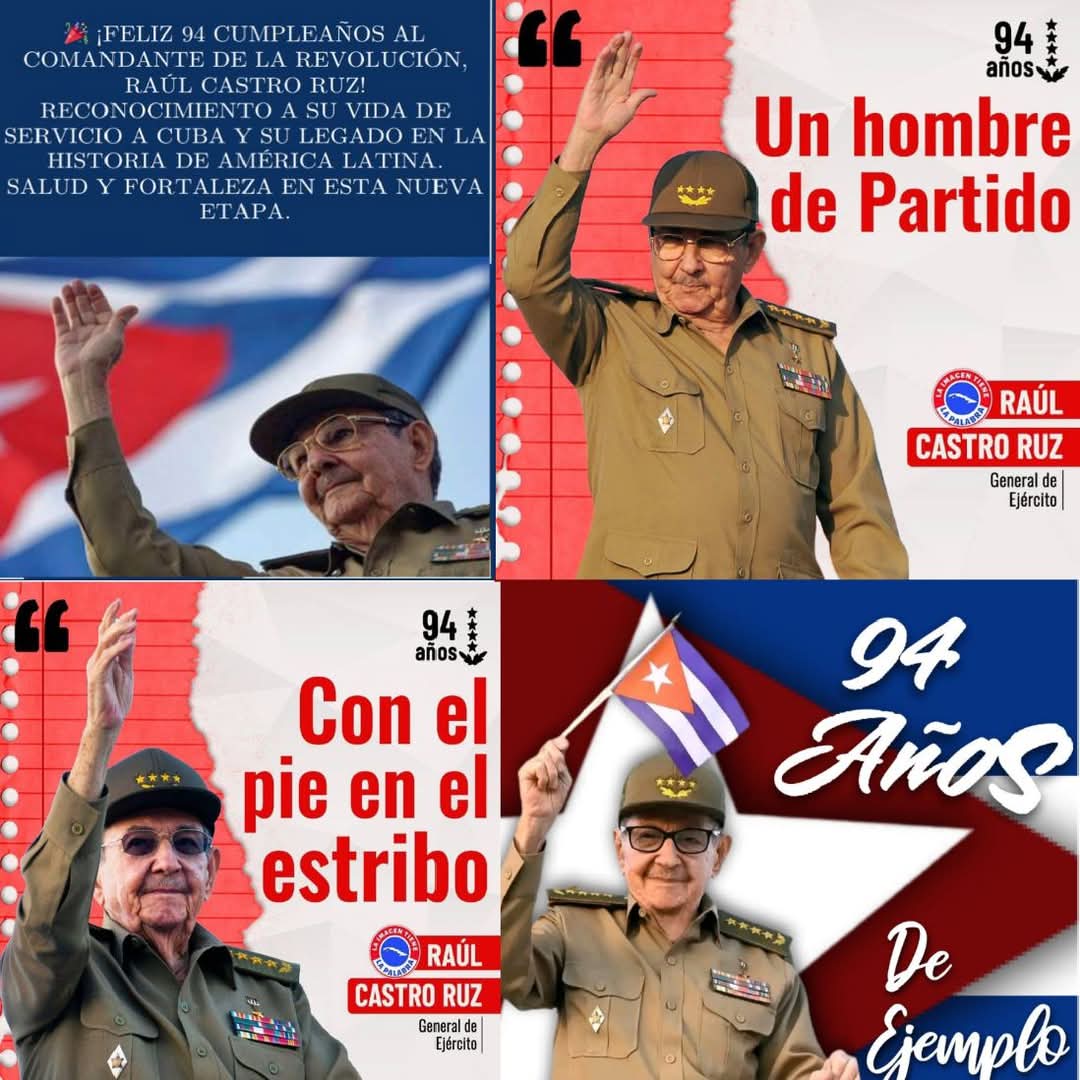 Desde Guinea Ecuatorial llegue la felicitación y un fuerte abrazo a nuestro querido Raúl, en su 94 cumpleaños.<a href="/PresidenciaCuba/">Presidencia Cuba 🇨🇺</a> <a href="/BrigadaEducGE/">Brigada Educativa Cubana en Guinea Ecuatorial</a> <a href="/MallulyDiaz/">Malluly Diaz</a> <a href="/DiazCanelB/">Miguel Díaz-Canel Bermúdez</a>