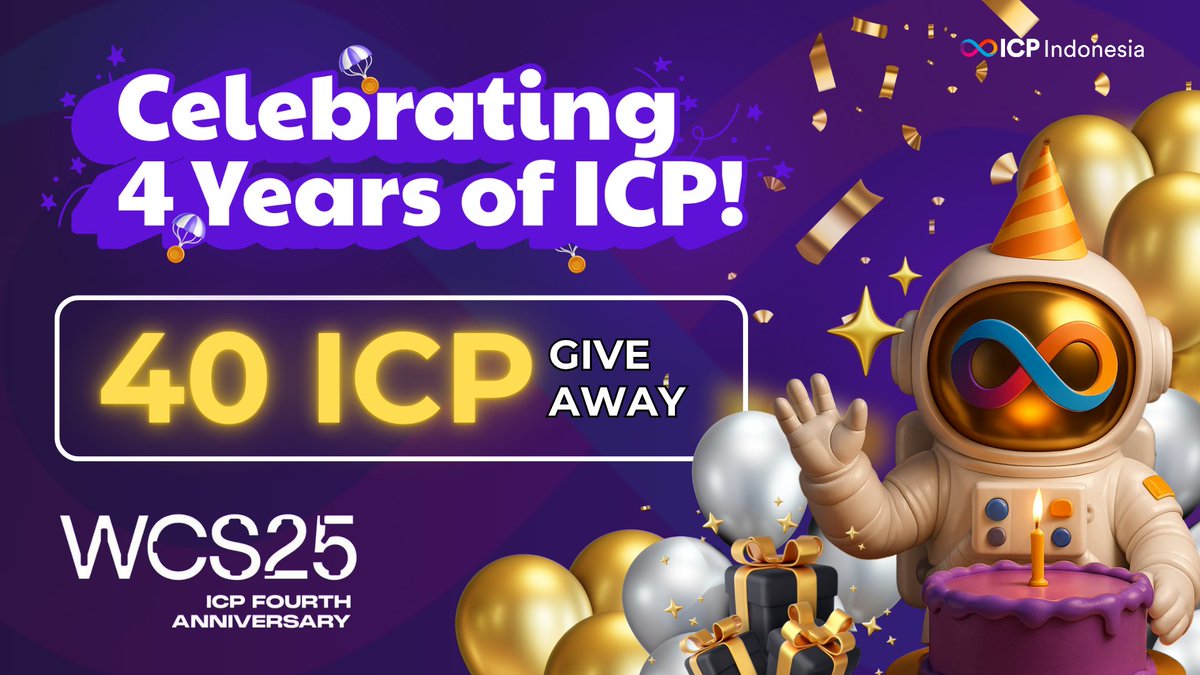 🎉 Happy birthday Internet Computer! 🎉

To honor the 4th anniversary of the ICP, we’re giving back to the community a special 40 $ICP prize!

4 ICP x 10 lucky winners!

How to join:
1️⃣Follow @ICPHub_ID
2️⃣Like &amp; repost this post
3️⃣Tag 3 friends in the comments

A big