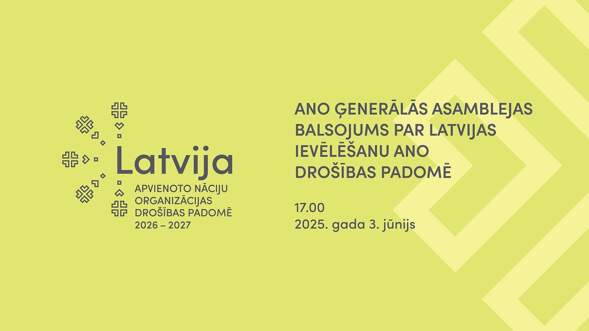 🔔 Šodien pulksten 17.00 🕔
Pirmo reizi vēsturē 🙌 ANO 🇺🇳 Ģenerālā asambleja balsos par Latvijas 🇱🇻 ievēlēšanu ANO Drošības padomē (ANO DP) uz divu gadu termiņu – 2026. un 2027. gadā.
📺 Aicinām sekot tiešraidē 🔴 mfa.gov.lv/lv/jaunums/bal… 
#LatviaUNSC