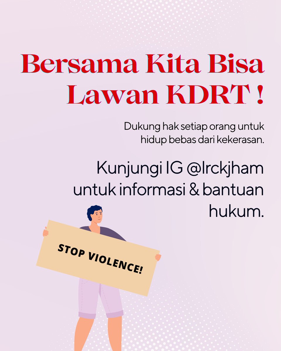 lrckjham's tweet photo. ❌ “Itu urusan rumah tangga”
❌ “Kalau bertahan, berarti setuju”
✅ KDRT adalah pelanggaran hukum!
Dukung korban, sebarkan info yang benar, dan jangan diam.
#StopKDRT #LRC_KJHAM #BongkarMitos #LawanKekerasan #PeduliKDRT https://t.co/GbKePIVWo9