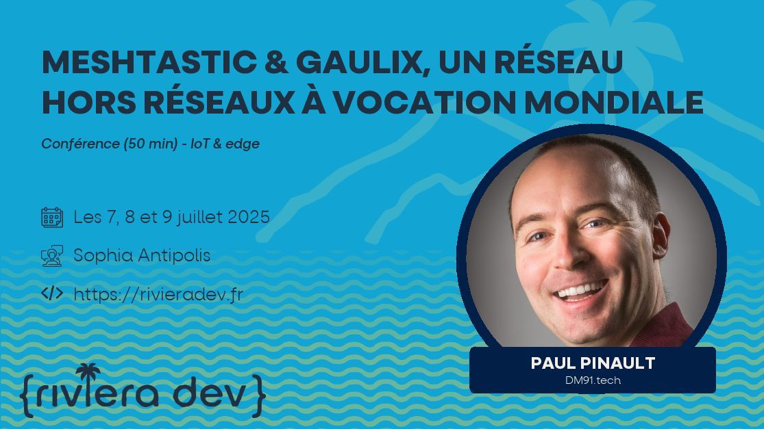 🎙️📡 Talk announce ➡️ Paul Pinault: Meshtastic &amp; Gaulix, un réseau hors réseaux à vocation mondiale (🕰️: 50 min)

Imaginez un réseau de données couvrant des kilomètres, sans infrastructure! Découvrez Meshtastic &amp; Gaulix pour les situations d'urgence ou les régions éloignées 🌐.