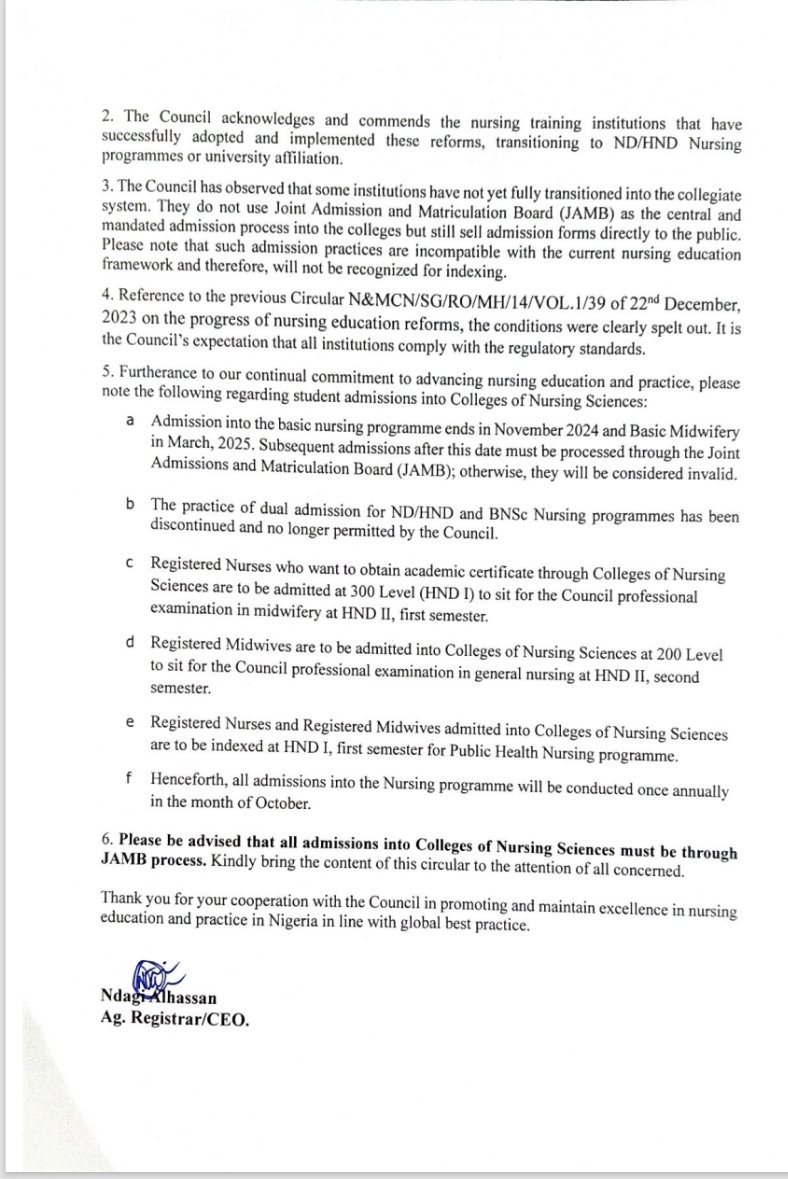 Memo on Compliance with Nursing Education Reforms