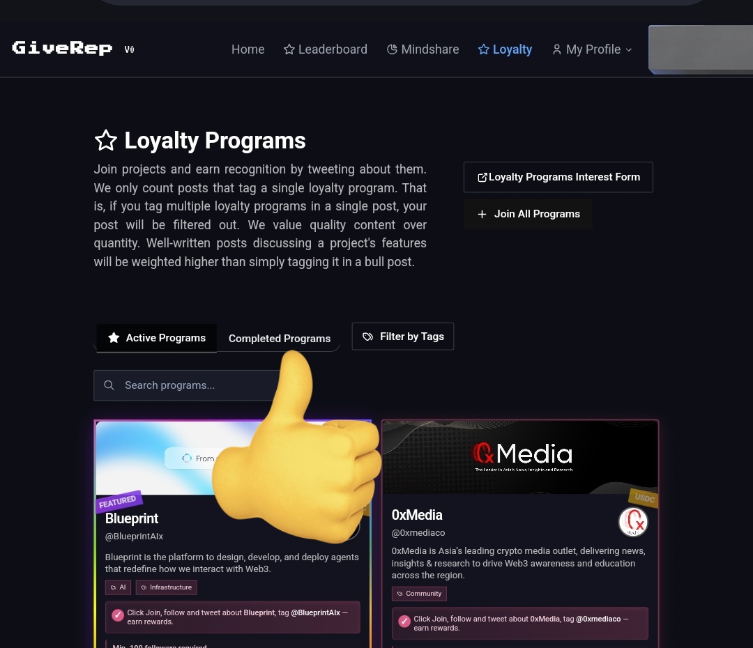 Mr_Jay_Pee's tweet image. Yes! @GiveRep team has listened to my Suggestion of changing the &quot;inactive program&quot; to &quot;completed programs&quot; since their yapping campaign has ended. 

Take note guys, you don&apos;t need to yap again about any project on the completed program section, because their campaign has ended,…