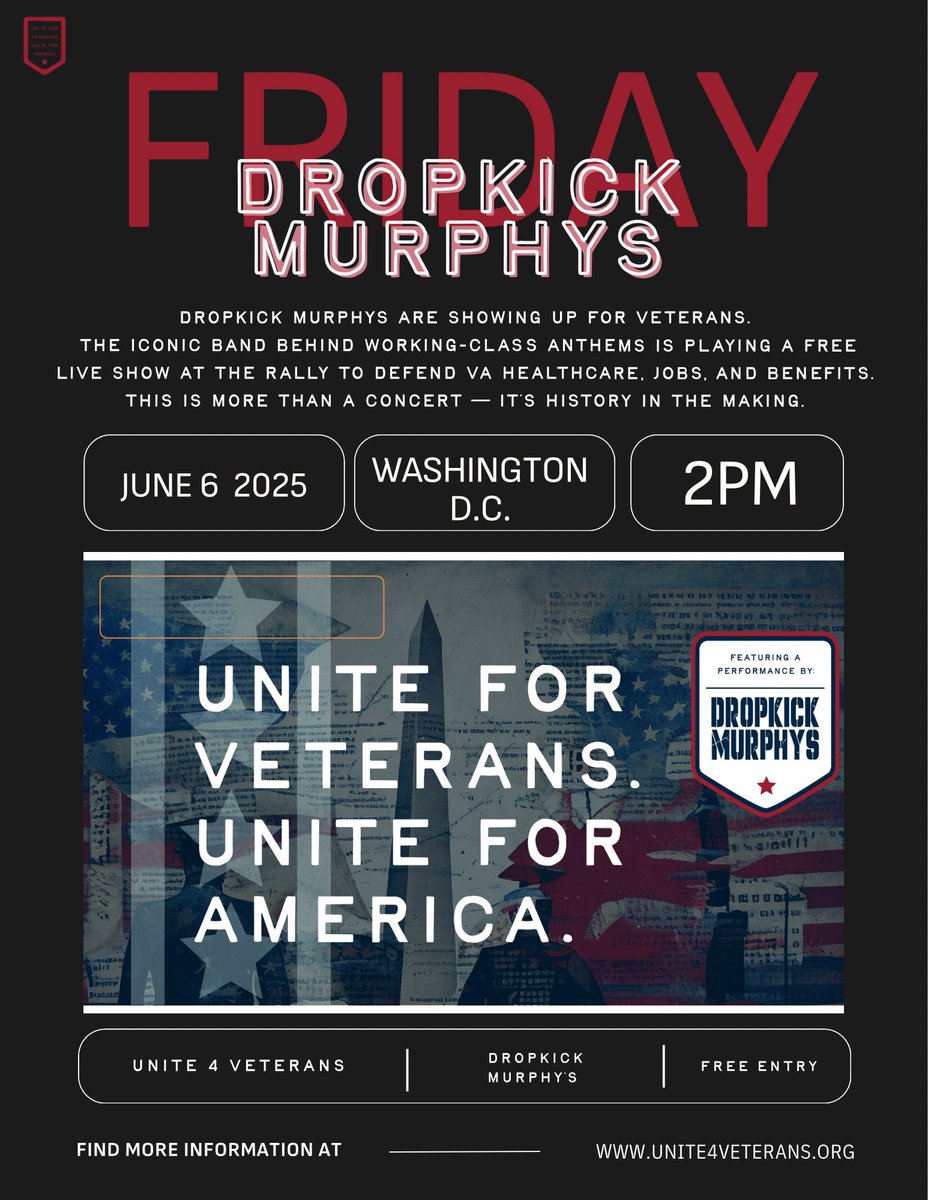 Fred Wellman (@fpwellman) on Twitter photo It's happening after 2 months! <a href="/Unite4Vets/">Unite4Vets</a> is this Friday at 2pm on the National Mall we will be bringing thousands of veterans, supporters, and allies to demand our government honor the promises they made to us! Dropkick Murphys will be playing and I'll be one of our speakers! It's happening after 2 months! <a href="/Unite4Vets/">Unite4Vets</a> is this Friday at 2pm on the National Mall we will be bringing thousands of veterans, supporters, and allies to demand our government honor the promises they made to us! Dropkick Murphys will be playing and I'll be one of our speakers!