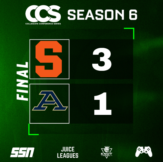 Collegiate Conference Series (@collegiateccs) on Twitter photo SYRACUSE DEFEAT #1 AKRON IN FOUR AND START SEASON 6 2-0!
<a href="/Cuse_Esports/">Syracuse Esports</a> round out the non conference with a big win over #1 Akron and enter conference play with 2 big wins on the resume! SYRACUSE DEFEAT #1 AKRON IN FOUR AND START SEASON 6 2-0!
<a href="/Cuse_Esports/">Syracuse Esports</a> round out the non conference with a big win over #1 Akron and enter conference play with 2 big wins on the resume!