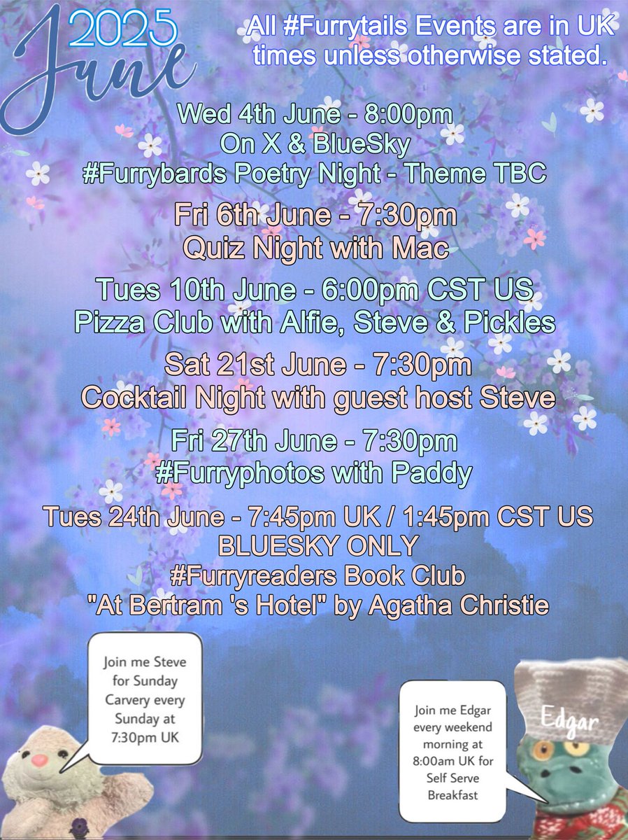 #FurryBards at #FurryTails Wednesday, June 4th
Theme: Summer / Summertime
<a href="/TheHugHouse/">🧸🌻 Alfie 🌻 🧸</a> <a href="/MatthewSummors/">Alfie the Cat</a> <a href="/Alfie_Boy_Dog/">Alfie Boy Dog</a> <a href="/Bazthebearuk/">BazthebearUK©🐾🐻🐨🐼🐘🦏🐬</a> <a href="/BellaandGnector/">Gnector&Bewwa</a> <a href="/InMasonsdreams/">Mason Alexander Bear</a> <a href="/BertieBear13/">Bertie Bear… HAS a sofa (hopefurly) just fur him!</a> <a href="/BlueBearEtc/">Blue Bear</a> <a href="/BearBendor72384/">Bendor Bear</a> <a href="/brombelbeer1/">Brombelbeer</a> <a href="/CampievanBears/">TheBears</a> <a href="/chomper_TC/">chomper b 🇺🇦</a> <a href="/CodsyBear/">Codswallop T Bear OO8 🐻 - Parody</a> <a href="/DaBearsDimints/">DaBearsDimints</a>