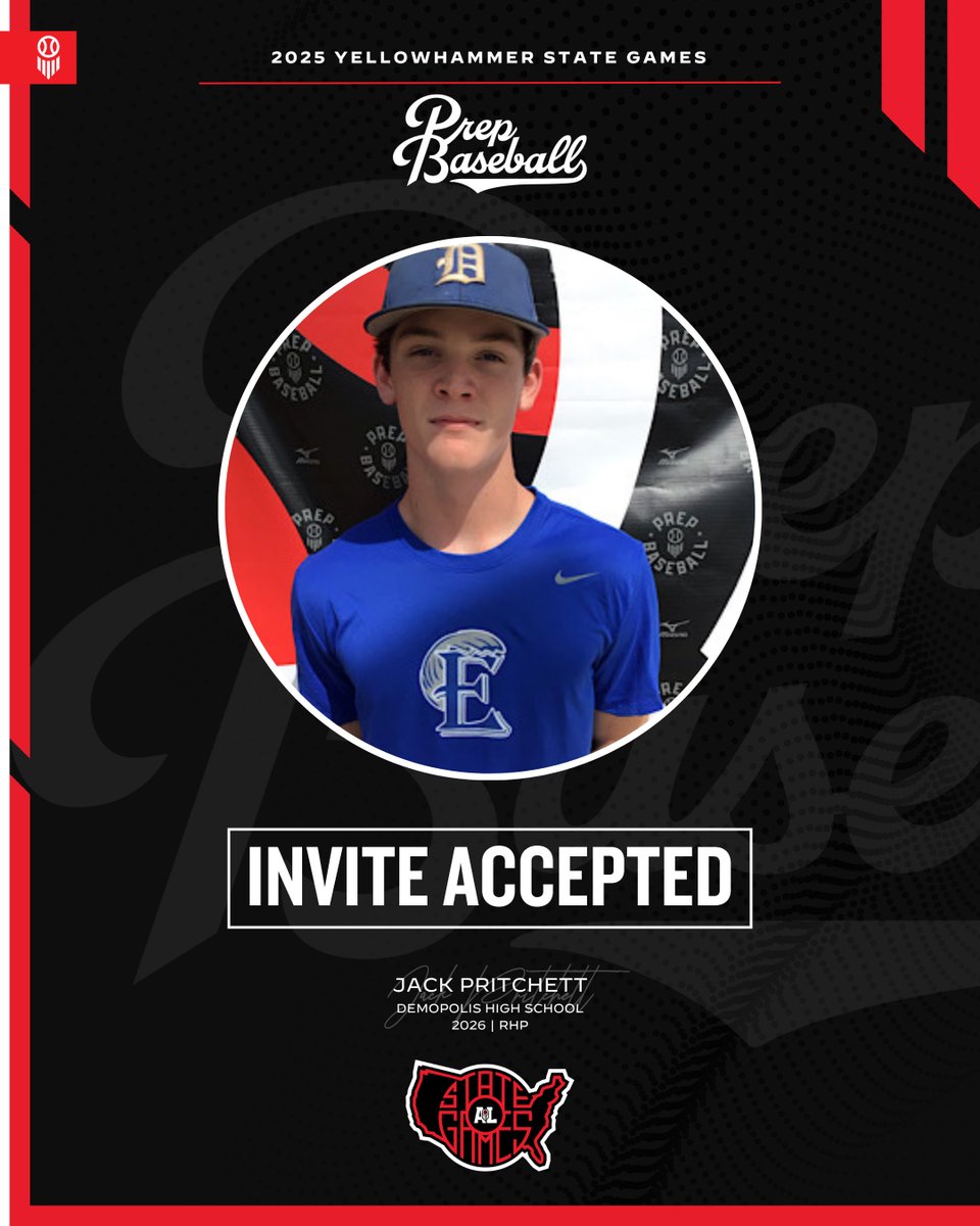 Prep Baseball Alabama (@prepbaseballal) on Twitter photo #𝐘𝐒𝐆𝐚𝐦𝐞𝐬𝟐𝟓: 𝐈𝐧𝐯𝐢𝐭𝐞 𝐀𝐜𝐜𝐞𝐩𝐭𝐞𝐝 ✅
RHP Jack Pritchett (<a href="/DemopBaseball/">Demopolis High Baseball</a>, 2026) is 𝗟𝗢𝗖𝗞𝗘𝗗 𝗜𝗡 🔐 for the Yellowhammer State Games, held on June 17th-18th at Sand Mountain Park in Albertville, AL.
Request an invite to the premier event of the summer. ⤵️ #𝐘𝐒𝐆𝐚𝐦𝐞𝐬𝟐𝟓: 𝐈𝐧𝐯𝐢𝐭𝐞 𝐀𝐜𝐜𝐞𝐩𝐭𝐞𝐝 ✅
RHP Jack Pritchett (<a href="/DemopBaseball/">Demopolis High Baseball</a>, 2026) is 𝗟𝗢𝗖𝗞𝗘𝗗 𝗜𝗡 🔐 for the Yellowhammer State Games, held on June 17th-18th at Sand Mountain Park in Albertville, AL.
Request an invite to the premier event of the summer. ⤵️