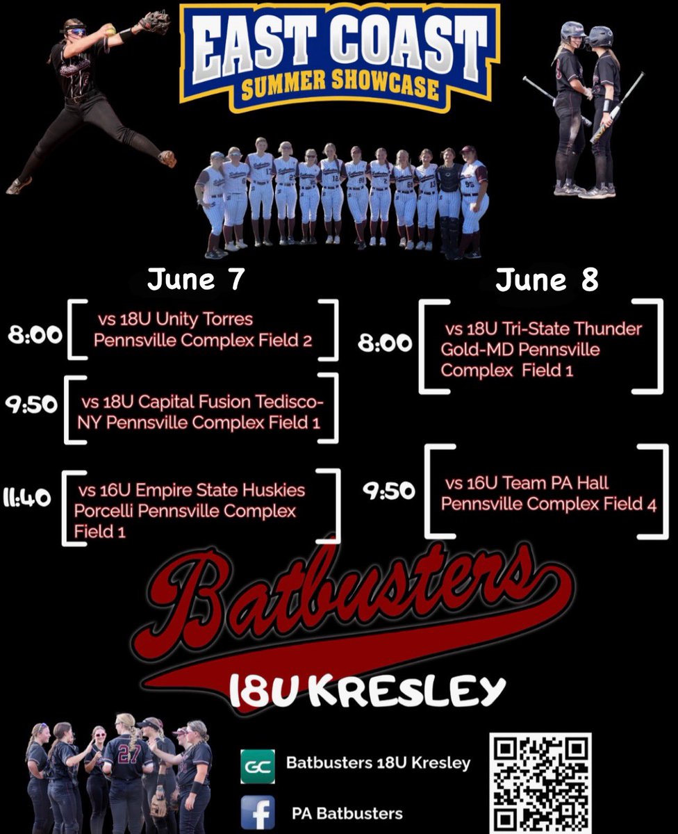 Leigh Chesworth (@leighchesworth) on Twitter photo Schedule for the <a href="/eastcoast_sb/">East Coast Softball</a> tournament this weekend ‼️‼️come check us out 💪 the <a href="/PaBatbusters/">PA Batbusters</a> 💪
<a href="/PA_recruit/">Pennsylvania Softball Prospects</a> <a href="/EastCoastFP/">East Coast Fastpitch Softball</a> <a href="/SunilSportsNews/">Sports News By Sunil Sunder Raj</a> <a href="/los_stuff/">Carlos Arias</a> <a href="/BlackCatFP/">Black Cat Fastpitch</a> <a href="/SBRRetweets/">Softball Recruiting Reposts</a> <a href="/SoftballHome/">Softball Home</a>
<a href="/ExtraInningSB/">EXTRA INNING SOFTBALL</a> Schedule for the <a href="/eastcoast_sb/">East Coast Softball</a> tournament this weekend ‼️‼️come check us out 💪 the <a href="/PaBatbusters/">PA Batbusters</a> 💪
<a href="/PA_recruit/">Pennsylvania Softball Prospects</a> <a href="/EastCoastFP/">East Coast Fastpitch Softball</a> <a href="/SunilSportsNews/">Sports News By Sunil Sunder Raj</a> <a href="/los_stuff/">Carlos Arias</a> <a href="/BlackCatFP/">Black Cat Fastpitch</a> <a href="/SBRRetweets/">Softball Recruiting Reposts</a> <a href="/SoftballHome/">Softball Home</a>
<a href="/ExtraInningSB/">EXTRA INNING SOFTBALL</a>