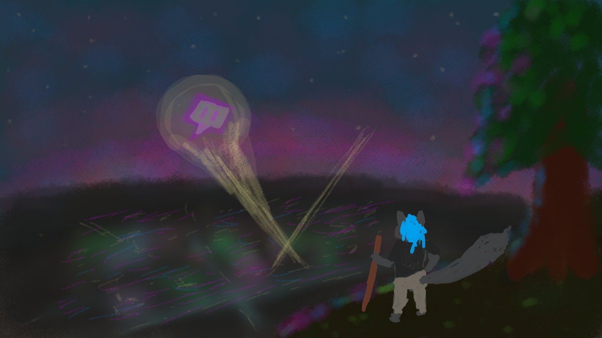 Ethmeol's tweet photo. I've been trying to start off a journey on Twitch and I've been listening to the new Midnight single and couldn't get the image of my sona looking out at a city that represented Twitch. https://t.co/nmmysPzOoS