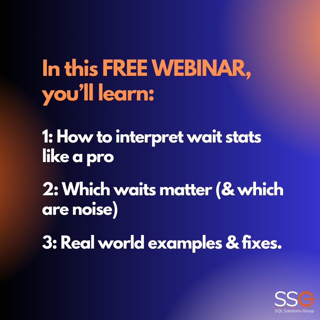 SQLGroup's tweet photo. If youโre relying on gut instinct instead of wait stats, youโre flying blind. ๐ฉ๏ธ
Learn how to find and fix SQL Server slowdowns at the root level. Join us for a free webinar on June 18th.
https://t.co/EOwYjhsiCF
#SQLServer #DatabasePerformance #DBA #mssql #SQLfam https://t.co/kwfYHBPB2D
