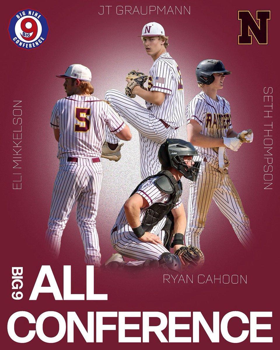 Northfield Raiders Baseball (@nhsbaseballmn) on Twitter photo Congratulations to <a href="/jt_graupmann/">JT Graupmann</a> (JR <a href="/PB_Uncommitted/">Prep Baseball Uncommitted</a>) <a href="/EliMikkelson/">Eli Mikkelson</a> (<a href="/GustieBaseball/">Gustavus Baseball</a>) <a href="/_SethThompson/">Seth Thompson</a> (<a href="/CU_Baseball/">Creighton Baseball</a>) <a href="/RyanCahoon26/">Ryan Cahoon</a> (<a href="/SCSUHuskies_BB/">St. Cloud State Baseball</a>) for being named to the Big 9 All-Conference selection. Congratulations to <a href="/jt_graupmann/">JT Graupmann</a> (JR <a href="/PB_Uncommitted/">Prep Baseball Uncommitted</a>) <a href="/EliMikkelson/">Eli Mikkelson</a> (<a href="/GustieBaseball/">Gustavus Baseball</a>) <a href="/_SethThompson/">Seth Thompson</a> (<a href="/CU_Baseball/">Creighton Baseball</a>) <a href="/RyanCahoon26/">Ryan Cahoon</a> (<a href="/SCSUHuskies_BB/">St. Cloud State Baseball</a>) for being named to the Big 9 All-Conference selection.