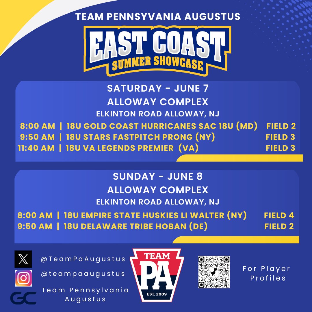 So excited to get back to playing with <a href="/TeamPaAugustus/">Team PA Augustus</a> at the <a href="/eastcoast_sb/">East Coast Softball</a> showcase this weekend in Pennsville, NJ. Schedule below ⬇️ ⬇️