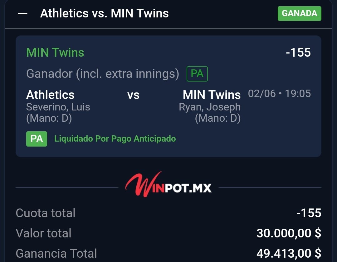 SE PRENDIÓ EL CERRO 🔥🔥🔥🔥 !!!

Ya pintamos otra Apuesta de verde en mi GRUPO MLB FULL SEASON ✅️⚾️ !!!

Bien hecho mis Chingones,  pasen a Cobraaaar ❤️ !!!