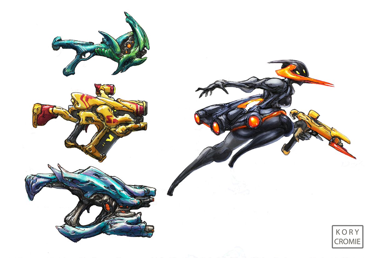 Biomech gun sketches, With rad ninedeeez colors.