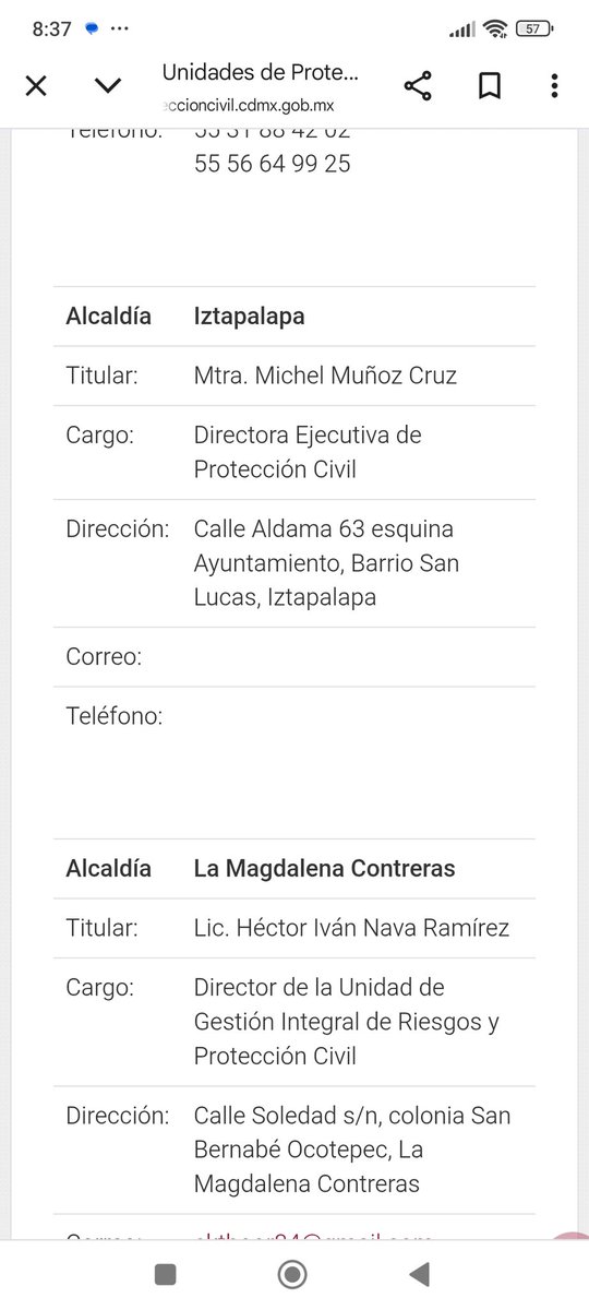 ¿Para cuándo ponen el teléfono de la titular de protección civil en Iztapalapa? Con la fuerte lluvia de hoy, hay colonias inundadas. Se supone que existen compuertas para desahogar el agua, pero no sabemos si ya las abrieron porque no hay manera de comunicarnos con alguien.