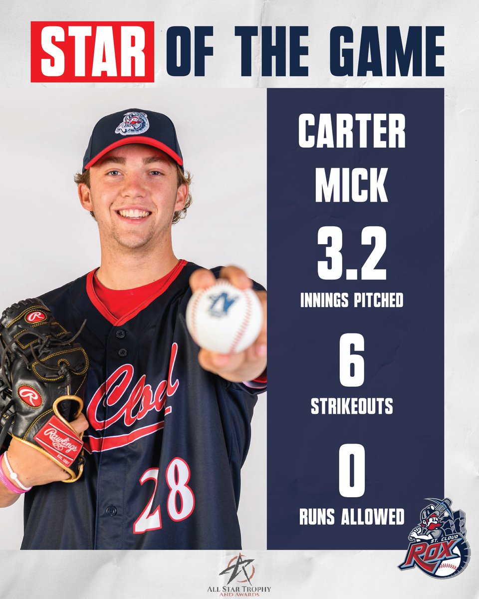 Your All-Star Trophy and Awards Star of the Game recipient of the night goes to <a href="/CarterMick5/">Carter Mick</a> of <a href="/OmahaBSB/">Omaha Baseball</a> with 6 strikeouts in 3.2 innings pitched and the win.