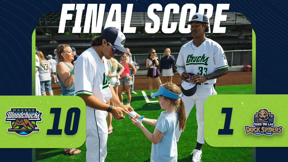And the Woodchucks take a second win in game 2 against the Dock Spiders!🏅

Final score presented by <a href="/Feldco/">Feldco</a> 
#Burrowdown | #WausauWoodchucks