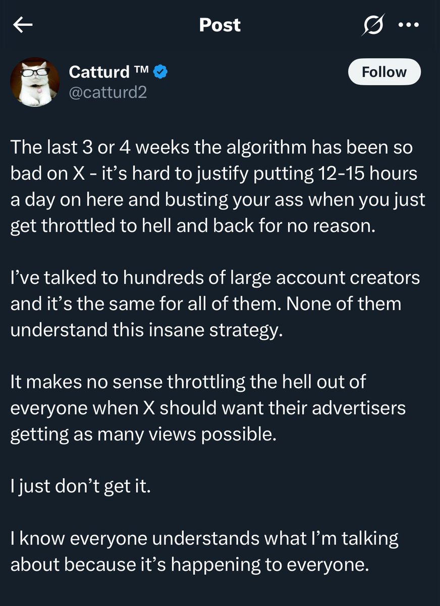 Tomorrow will be the 6 week anniversary of Catturd confessing to spending 12-15 hours a day “busting his ass” on this app

Please join the celebration 

#CatturdFacts