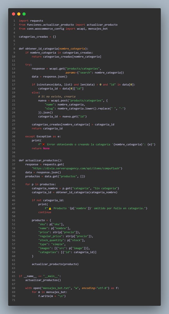 Jarez_Dev's tweet image. #100DaysOfCodepython #100DiasDeCodigoel reto de 100 días en mi día 74 y 75 desarrolado un bot de telegram una funcion la cual me permita crear los productos en en mi woocomerce asi como actualizarlos tambien hice el consumo de mi archivo .env