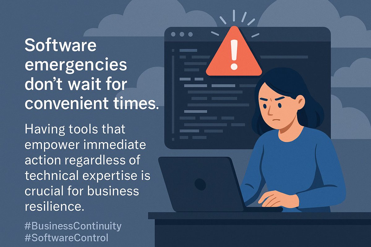 lanewayssd's tweet image. Software emergencies don&apos;t wait for convenient times. Having tools that empower immediate action regardless of technical expertise is crucial for business resilience. #BusinessContinuity #SoftwareControl