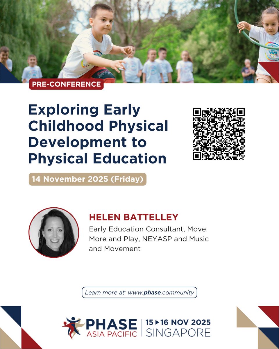 PHASE (@phaseglobal) on Twitter photo ๐ <a href="/HBattelley/">Helen Battelley</a> is coming to #PHASEAP25! Join her pre-con on "Exploring Early Childhood Physical Development to Physical Education" โ a playful, movement-filled day tailored for early years educators.
๐ UWCSEA East Campus
๐๏ธ 14 Nov 2025
๐ zurl.co/9AtqJ ๐ <a href="/HBattelley/">Helen Battelley</a> is coming to #PHASEAP25! Join her pre-con on "Exploring Early Childhood Physical Development to Physical Education" โ a playful, movement-filled day tailored for early years educators.
๐ UWCSEA East Campus
๐๏ธ 14 Nov 2025
๐ zurl.co/9AtqJ