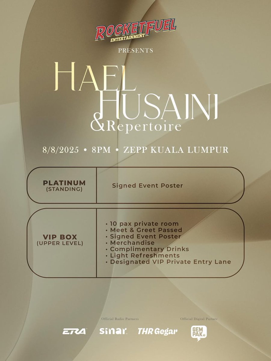 Ticket2uComMy's tweet photo. Hael Husaini & Repertoire โค๏ธ Concert besar pertama yang dibuat oleh @haelhusaini
Dapatkan ticket anda di #Ticket2U pada hari Selasa 3 June, 12PMโค๏ธ๐ฅ
#RFE #RocketfuelEntertainment #HaelHusaini #HaelHusainiandRepertoire https://t.co/DvKKdwHhtO