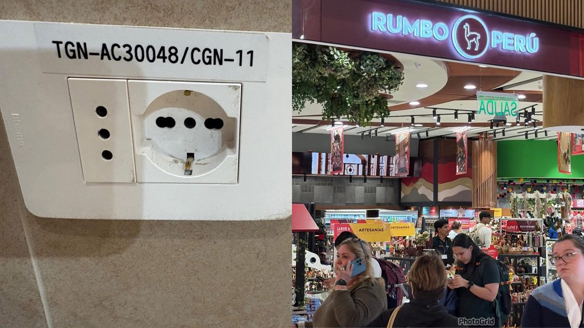 JaimeSerra's tweet photo. @Uncafecommie Y para rematar en el #NuevoJorgeChávez sólo hay este tipo de toma corriente para cargar tu celular o tu laptop y en la única tienda que la vende Rumbo Perú el adaptador cuesta s/ 280 soles (us$77) y nadie sabe. Pasen la voz!! https://t.co/lRO8N3zjHS