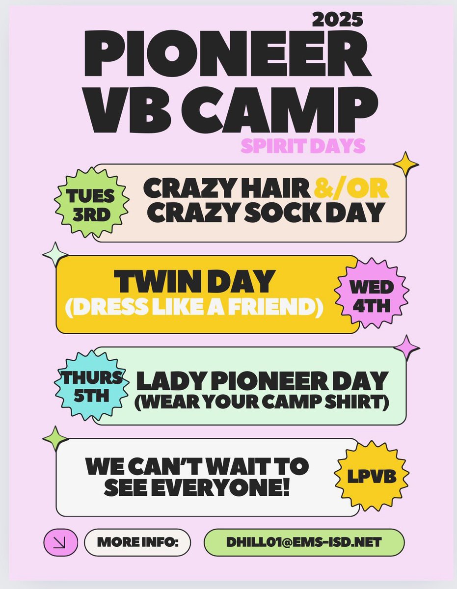 It was the night before LPVB 2025 summer camp… 🤩 Here are our theme days for this week- We’re so excited to see all of you tomorrow in your crazy socks!