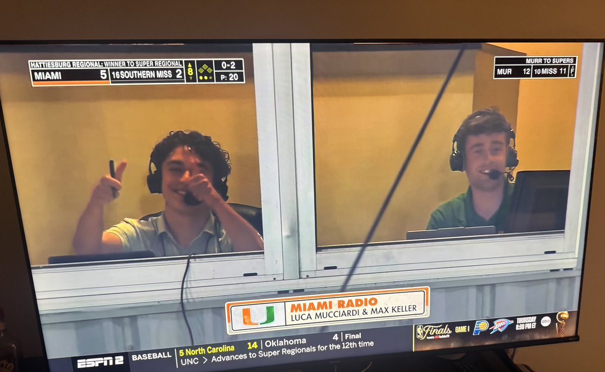 AJ Ricketts (@ajricketts) on Twitter photo Hat tip to <a href="/WVUMSports/">WVUM Sports</a>, <a href="/maxkeller615/">Max Keller</a> - calling a great regional - these are some of the best moments of student radio!
Kudos <a href="/tom_hart/">Tom Hart</a> and <a href="/GabySanchez15/">Gaby Sanchez</a> for that shoutout of them and Southern Miss legend John Cox and a great weekend on the call in Hattiesburg. Hat tip to <a href="/WVUMSports/">WVUM Sports</a>, <a href="/maxkeller615/">Max Keller</a> - calling a great regional - these are some of the best moments of student radio!
Kudos <a href="/tom_hart/">Tom Hart</a> and <a href="/GabySanchez15/">Gaby Sanchez</a> for that shoutout of them and Southern Miss legend John Cox and a great weekend on the call in Hattiesburg.
