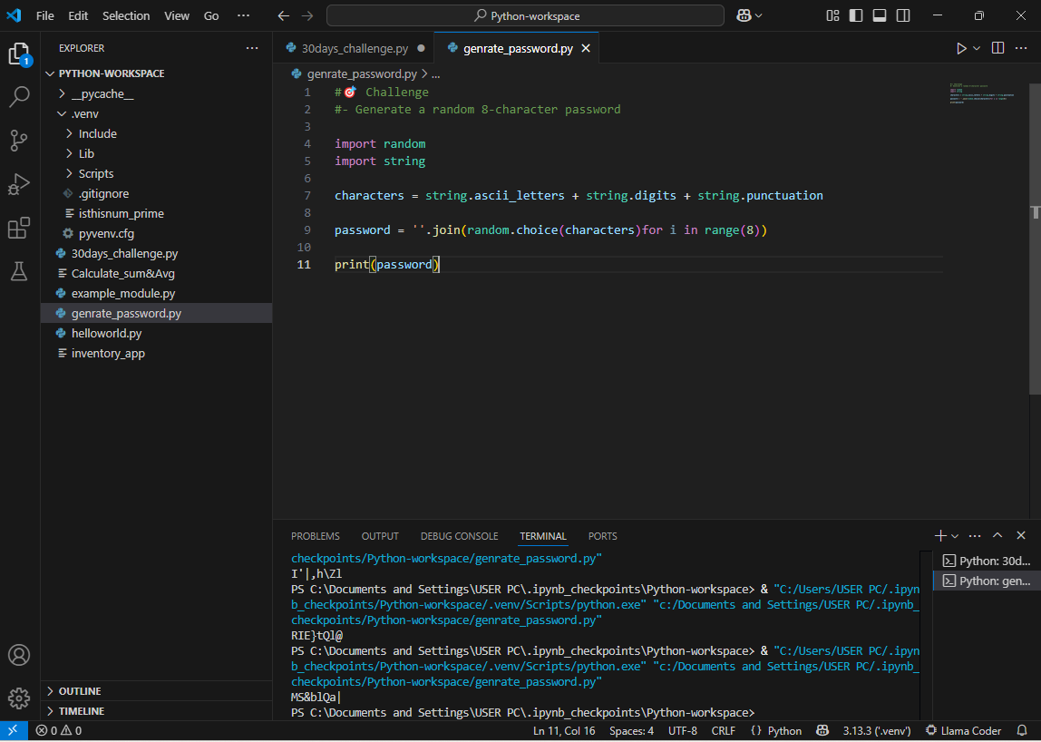 HimanshiiSahu's tweet photo. ✅ Day 6 #30DaysPythonChallenge with @indiandataclub  
Learned Python modules: used random &amp; math, created  custom modules.
🎯 Challenge: Generate a random 8-character password

💡 Tip: Modules keep code organized and reusable.

#Python #Modules #IndianDataClub https://t.co/oEPUE6UVVl