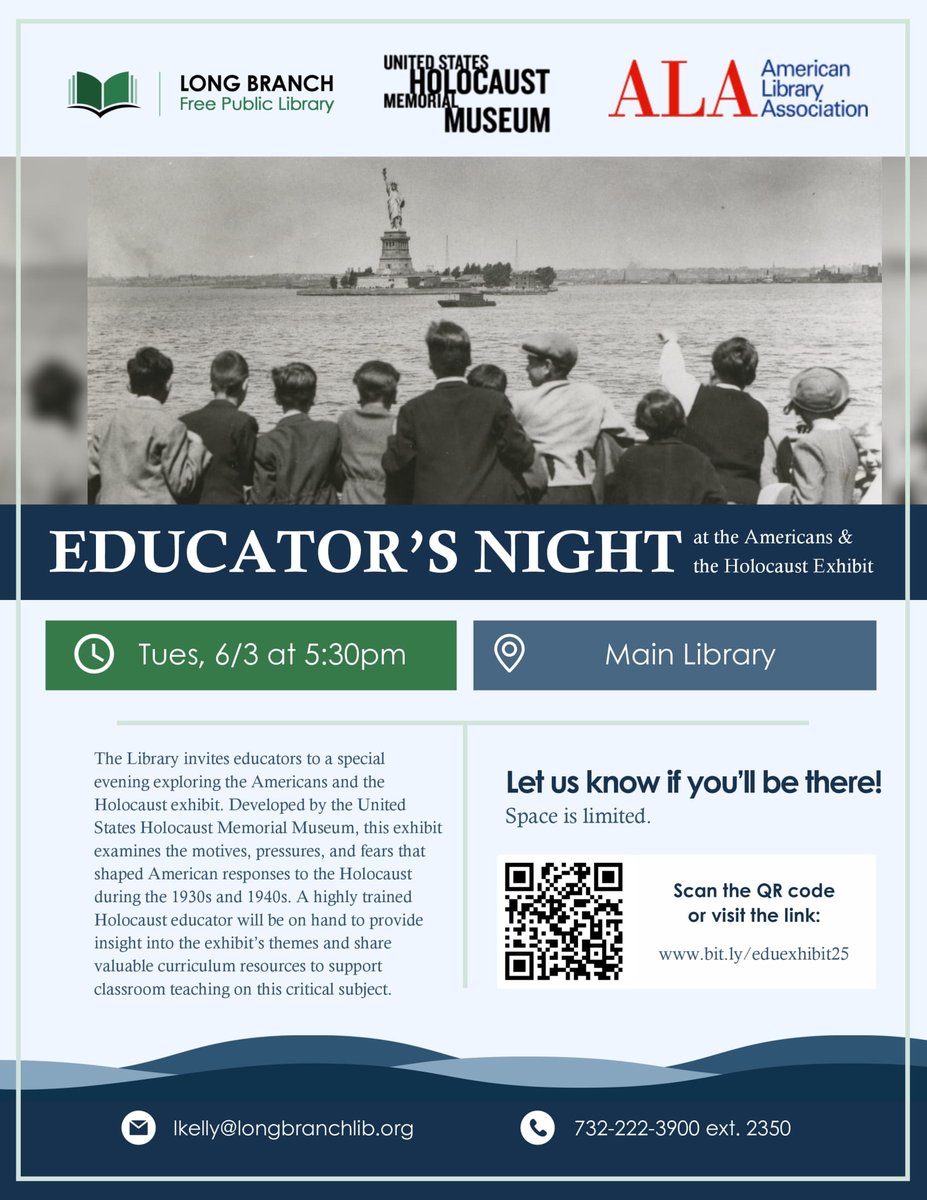 The Link News (@thelinknews) on Twitter photo Educators are invited to visit the Long Branch Free Public LIbrary on Tuesday, June 3 | 5:30–8:00 PM to visit the Americans and the Holocaust exhibit. <a href="/visitlongbranch/">City of Long Branch</a> <a href="/LBPublicLibrary/">Long Branch Free Public Library</a> Educators are invited to visit the Long Branch Free Public LIbrary on Tuesday, June 3 | Educators are invited to visit the Long Branch Free Public LIbrary on Tuesday, June 3 | 5:30–8:00 PM to visit the Americans and the Holocaust exhibit. <a href="/visitlongbranch/">City of Long Branch</a> <a href="/LBPublicLibrary/">Long Branch Free Public Library</a> Educators are invited to visit the Long Branch Free Public LIbrary on Tuesday, June 3 |