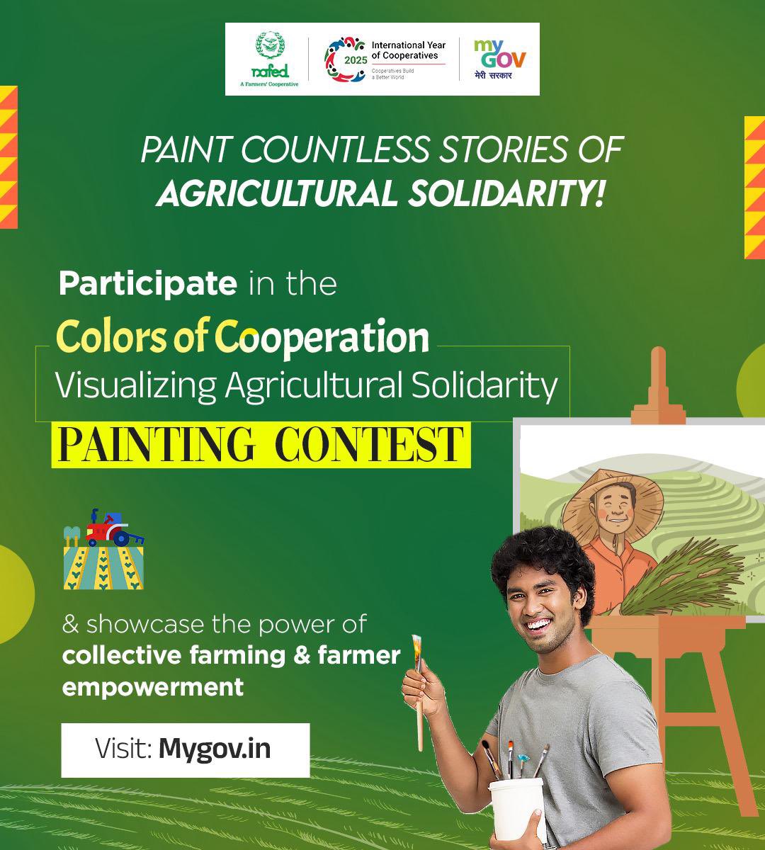 MyGovIndia (@mygovindia) on Twitter photo Celebrate The Power In Agriculture!
Showcase your creativity in the Colors of Cooperation painting contest on #MyGov. Capture the essence of farmer solidarity, rural growth, and collective strength through your art.
Visit: mygov.in/task/colors-co…
#NewIndia
#NAFED
<a href="/nafedindia/">NAFED India</a> Celebrate The Power In Agriculture!
Showcase your creativity in the Colors of Cooperation painting contest on #MyGov. Capture the essence of farmer solidarity, rural growth, and collective strength through your art.
Visit: mygov.in/task/colors-co…
#NewIndia
#NAFED
<a href="/nafedindia/">NAFED India</a>