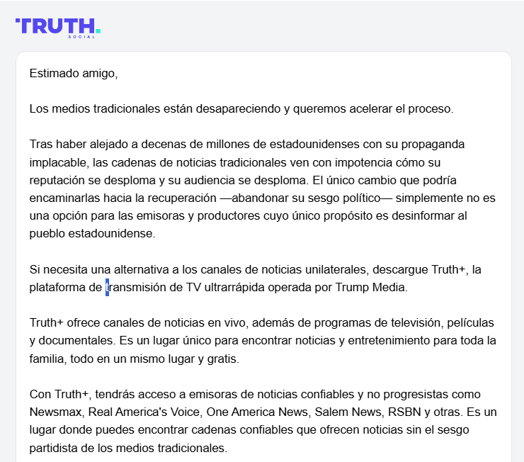Me ha escrito Trump y deja bastante claro quién es su peor enemigo*

*Sí, tengo cuenta en Truth.