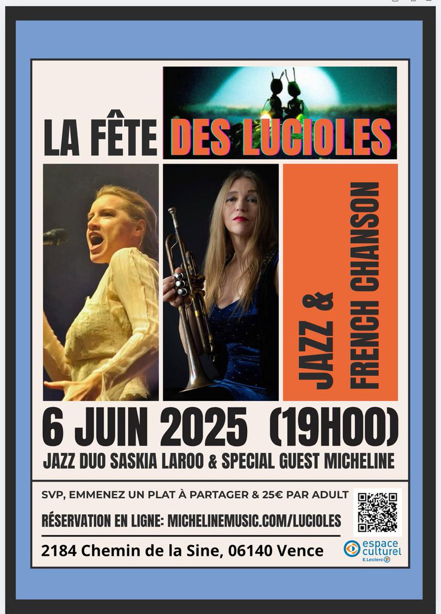Dear friends,

They are back in our garden, the fireflies. Come celebrate the return of those luminous beings in Vence, South of France on Friday June 6th. Fine food, wine &amp; live music.

michelinemusic.com/lucioles 
#lucioles #party #music #CotedAzurFrance