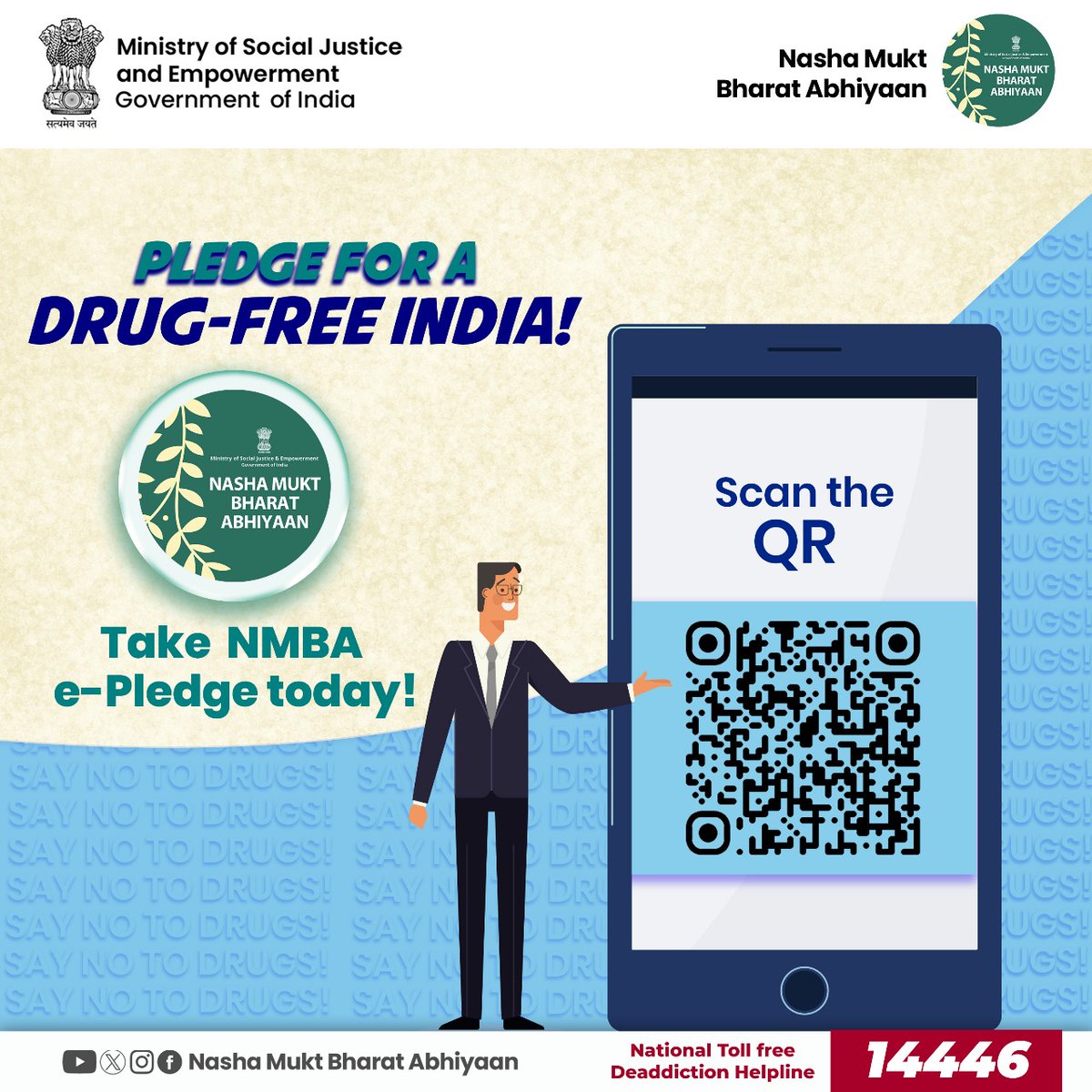 Nasha Mukt Bharat Abhiyaan (@nmba_msje) on Twitter photo Pledge against drug abuse today by signing the NMBA e-Pledge.
Click on: nmba.dosje.gov.in/content/take-a…
<a href="/Drvirendrakum13/">Dr. Virendra Kumar</a> <a href="/blvermaup/">B.L Verma</a> <a href="/MSJEGOI/">Ministry of Social Justice & Empowerment, GOI</a> <a href="/NISD_India/">National Institute of Social Defence (NISD)</a> <a href="/SMILE_MoSJE/">SMILE MoSJE</a> <a href="/UNODC/">UN Office on Drugs & Crime</a> #nmba #drugfreeindia Pledge against drug abuse today by signing the NMBA e-Pledge.
Click on: nmba.dosje.gov.in/content/take-a…
<a href="/Drvirendrakum13/">Dr. Virendra Kumar</a> <a href="/blvermaup/">B.L Verma</a> <a href="/MSJEGOI/">Ministry of Social Justice & Empowerment, GOI</a> <a href="/NISD_India/">National Institute of Social Defence (NISD)</a> <a href="/SMILE_MoSJE/">SMILE MoSJE</a> <a href="/UNODC/">UN Office on Drugs & Crime</a> #nmba #drugfreeindia