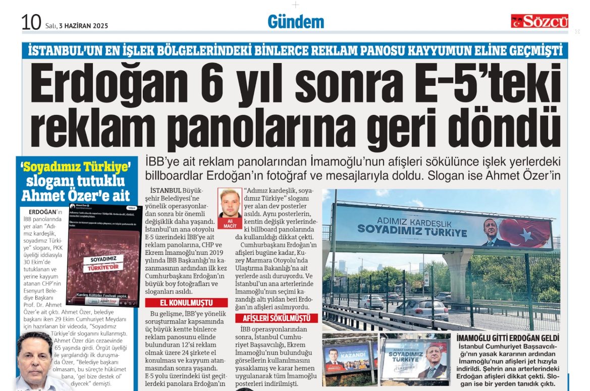 Erdoğan 6 yıl sonra Ahmet Özer’in sözleriyle E5’e döndü.

Ahmet Özer, “Soyadımız Türkiye” dediği için 30 Ekim sabahı terör örgütü üyesi üyesi iddiasıyla tutuklandı. 

👉🏻sozcu.com.tr/erdogan-6-yil-…