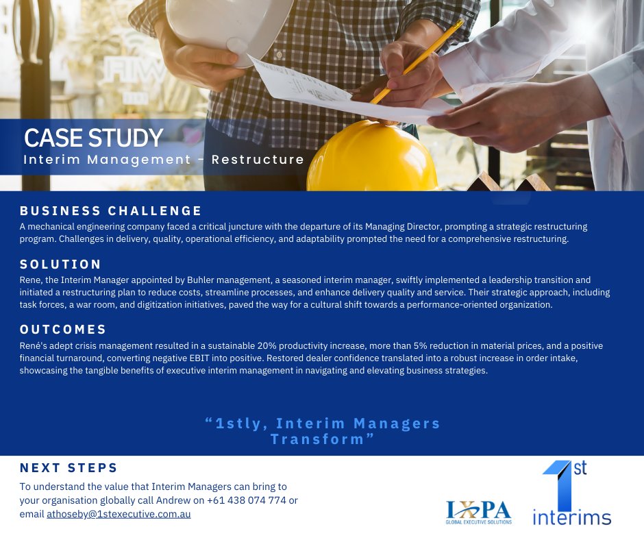 1stExecutive's tweet image. When the MD of a €47M engineering firm exited, expert #InterimManagement delivered stability, structure, and results in 10 months. Quality, productivity, and culture all turned around. Full case study: hubs.li/Q03fGSyh0 #BusinessRestructure #LeadershipDevelopment