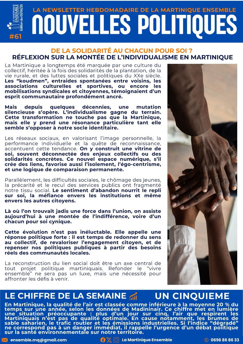 61ème édition de la newsletter de la Martinique Ensemble 
Bonne lecture 😊