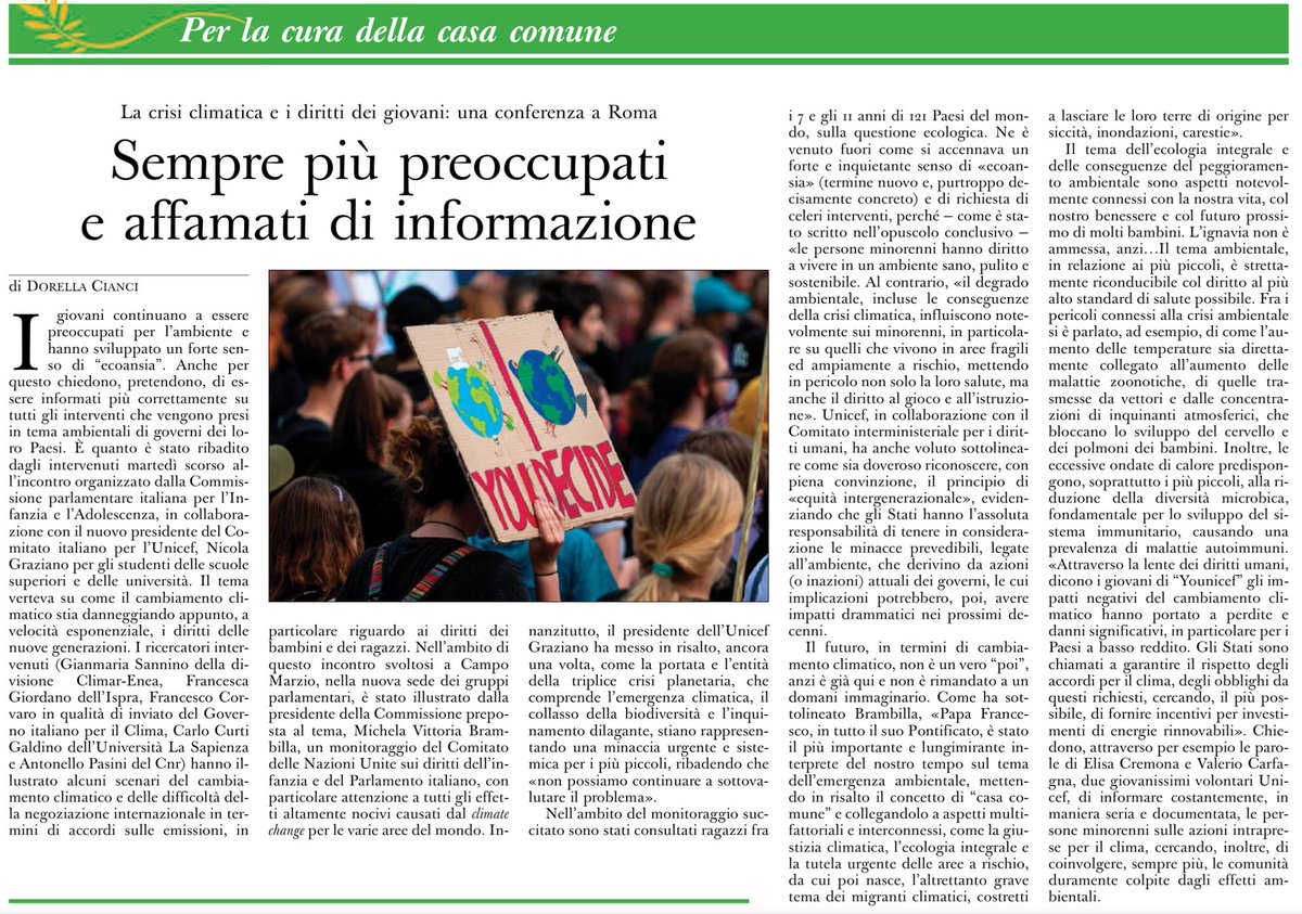 Cura della casa comune
Conferenza a Roma sulla crisi climatica e i diritti dei giovani
Sempre più preoccupati e affamati di informazione
Dorella Cianci, <a href="/oss_romano/">L'Osservatore Romano</a>