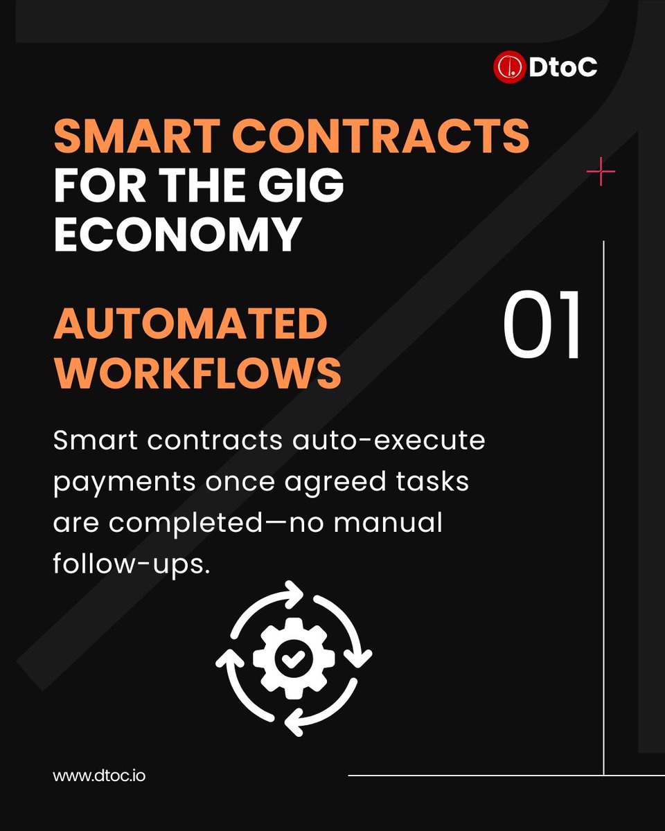 DirectToCreator's tweet image. Dtoc is transforming the gig economy with smart contracts! 💼 
Automated payments, secure agreements, and transparent dispute resolution on the blockchain. Check it out: dtoc.io 

#DtoC #Web3 #GigWork #SmartContracts