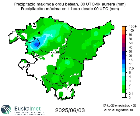 #ekaitza #tximista

⚡Gauerditik orain arte neurtutako tximistak. 

⚡Rayos detectados esta noche. Las tormentas sobre todo han afectado a Álava, dejando chubascos intensos.

📌 Gardea: 15.2 l/m² en 1 hora.