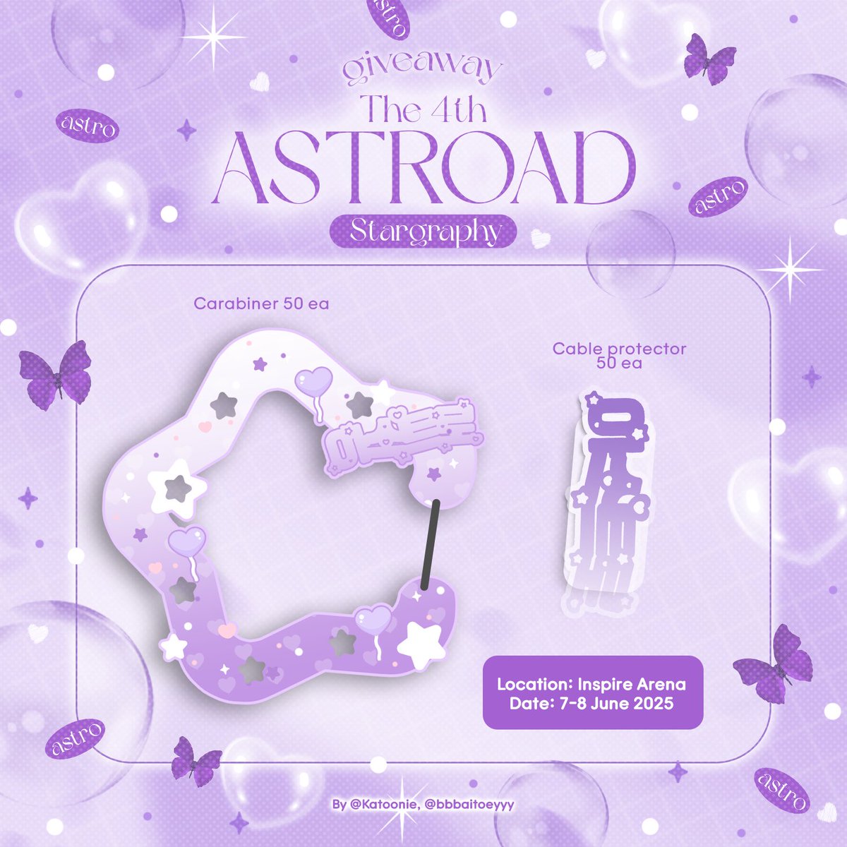 Pls RT 💜

Giveaway for The 4th ASTROAD [Stargraphy] 💫

Carabiner and Cable protector
(randomly 1 person/1 ea.)

Date: 7-8 JUNE 25
Location: Inspire Arena
Time: TBA

By: <a href="/Katoonie/">뚠니누나 คลั่งรัก Binnie 빈이 ทุกวินาที</a>, <a href="/bbbaitoeyyy/">𝘽𝙖𝙞𝙩𝙤𝙚𝙮 ˶˃ ᵕ ˂˶</a> 

#아스트로 #ASTRO #アストロ 
#아로하 #AROHA
#아스트로드 #ASTROAD #Stargraphy