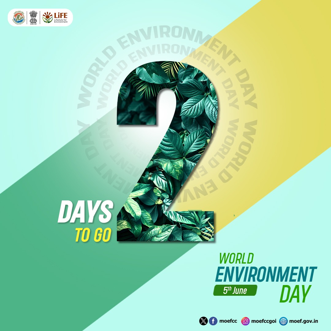 Countdown begins — 2 days to go! Say no to plastic, yes to a greener planet. Every step counts!

#MissionLiFE #ProPlanetPeople #WorldEnvironmentDay2025