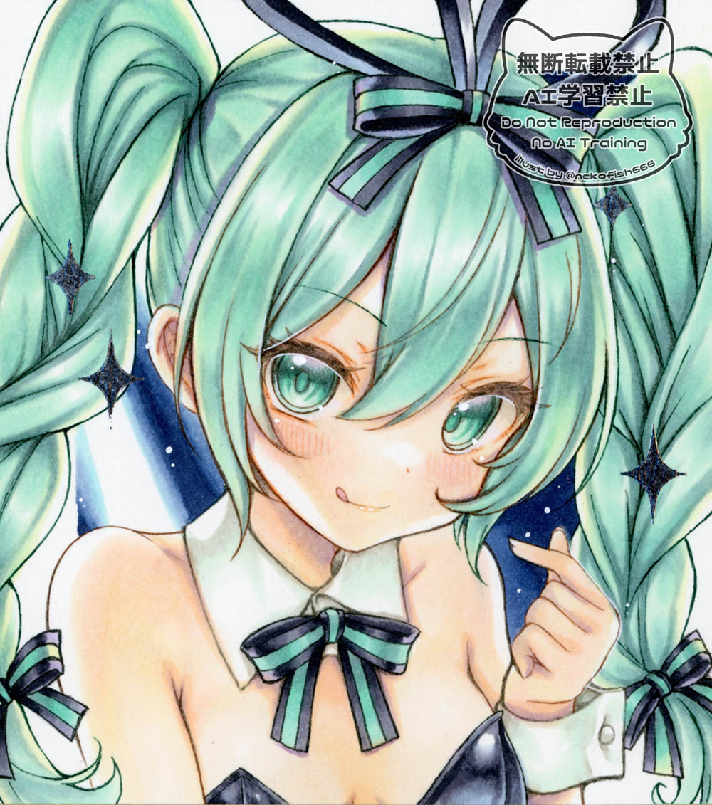 初音ミク「定期的ミクちゃんとリンちゃん描きたくなる('-ω-`) 今年はバニーガールテーマ」|ねこ魚のイラスト