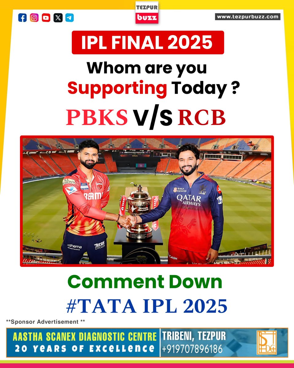 #IPL_FINAL | It's the battle for the first IPL title! 🏆 PBKS vs RCB – Who's your pick?
Comment Down 👇👇👇 
Are you Team Kohli or Team Iyer?