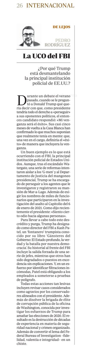 Pedro Rodríguez (@pedrorodriguezw) on Twitter photo LA UCO DEL FBI. – ¿Por qué Trump está desmantelando la principal institución policial de EEUU? –abc.es/internacional/…– #DeLejos – <a href="/AspenSpain/">Aspen Institute España</a> <a href="/IB_Franklin/">Instituto Franklin-UAH</a> <a href="/abc_es/">ABC.es</a> <a href="/PolExt/">Política Exterior</a> <a href="/IEuniversity/">IE University</a> <a href="/iespega/">IE School of Politics, Economics & Global Affairs</a> <a href="/CUNEF/">CUNEF Universidad</a> <a href="/FundConEspEEUU/">Fundación Consejo España - EE. UU.</a> <a href="/FulbrightSpain/">Fulbright España</a> <a href="/BrujulaOndaCero/">La Brújula</a> <a href="/OndaCero_es/">Onda Cero</a> <a href="/ElEnfoqueOM/">El Enfoque</a> LA UCO DEL FBI. – ¿Por qué Trump está desmantelando la principal institución policial de EEUU? –abc.es/internacional/…– #DeLejos – <a href="/AspenSpain/">Aspen Institute España</a> <a href="/IB_Franklin/">Instituto Franklin-UAH</a> <a href="/abc_es/">ABC.es</a> <a href="/PolExt/">Política Exterior</a> <a href="/IEuniversity/">IE University</a> <a href="/iespega/">IE School of Politics, Economics & Global Affairs</a> <a href="/CUNEF/">CUNEF Universidad</a> <a href="/FundConEspEEUU/">Fundación Consejo España - EE. UU.</a> <a href="/FulbrightSpain/">Fulbright España</a> <a href="/BrujulaOndaCero/">La Brújula</a> <a href="/OndaCero_es/">Onda Cero</a> <a href="/ElEnfoqueOM/">El Enfoque</a>