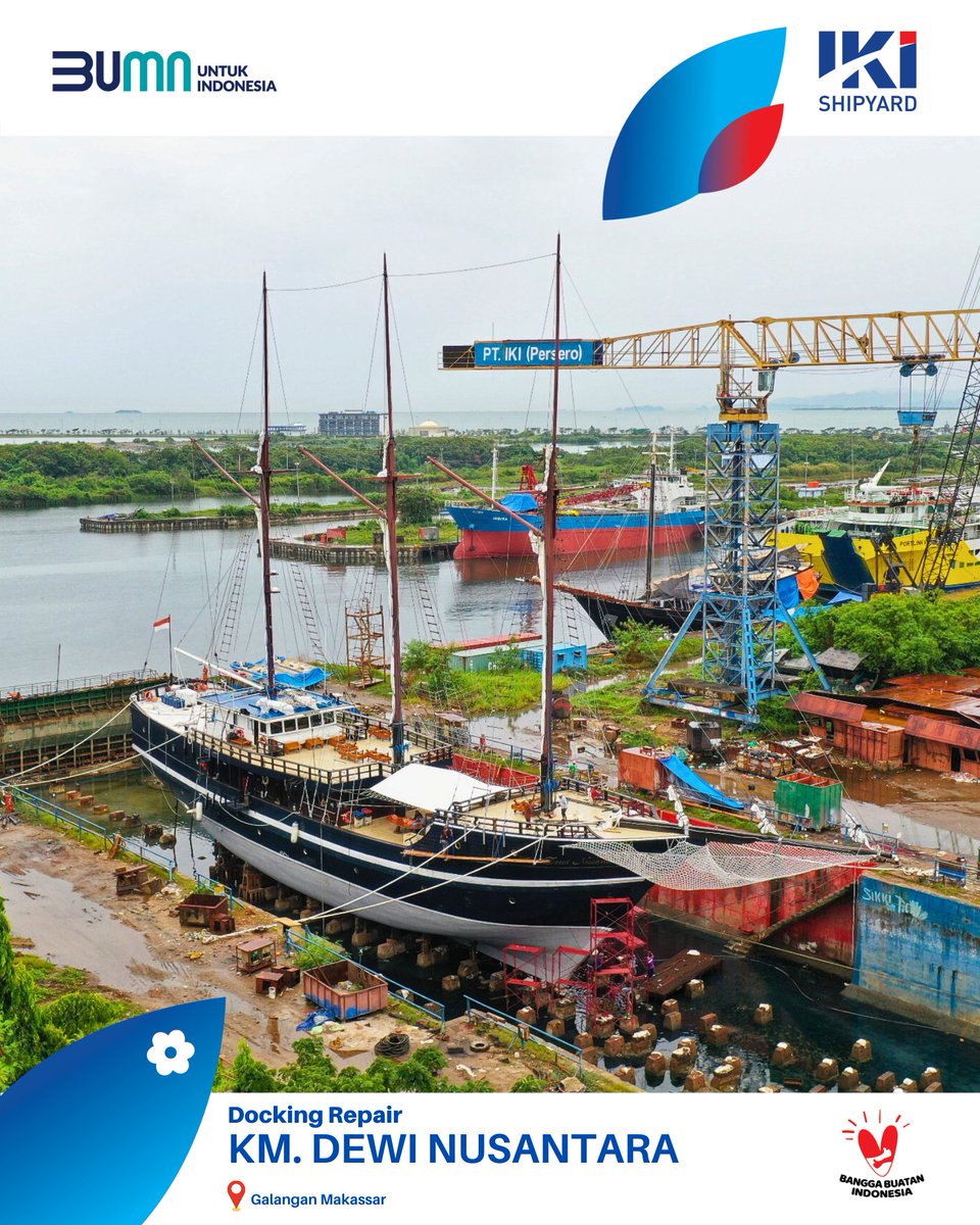 ikishipyard's tweet image. Docking Repair KM. Dewi Nusantara milik PT. Dewi Nusantara di fasilitas Graving Dok PT IKI (Persero) Makassar.

Spesifikasi teknis : 
LOA : 56.47 m, LBP : 38.02 m, B : 11.40 m, H : 4.89 m, T : 2.89 m. 

#woodensailingyacht #dji #djimavic #djimavic2pro #shiprepair #IKIShipyard