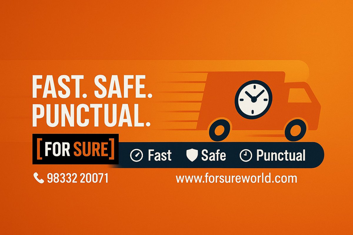 ForSureServices's tweet image. Time is money.⏰
We deliver both. 💼📦
With #ForSureCourier, expect #OnTimeDelivery across cities &amp;amp; borders.
🚛 Fast. 📍Reliable. ✅ For Sure.
📞 98332 20071 | forsureworld.com
