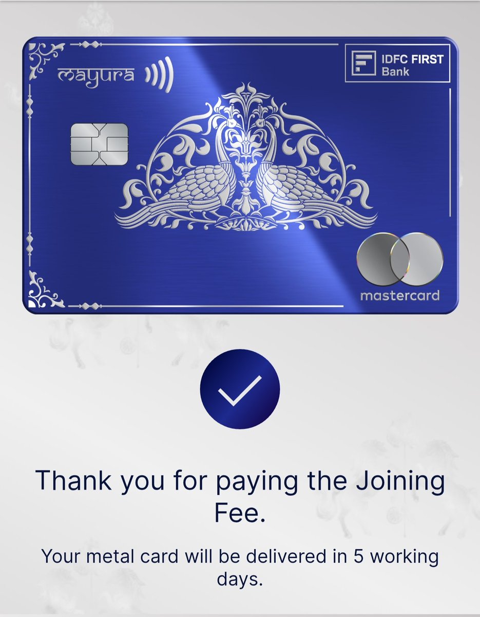 Cards Wizard (@cards_wizard) on Twitter photo 🦚 Adding the Peacock to the wallet!
🕵️♂️ <a href="/IDFCFIRSTBank/">IDFC FIRST Bank</a> has sneakily removed 5,000 bonus pts on application.
🦚 tinyurl.com/29mduvas
💪 Still a decent option (net fee 3,000)
✅ Applied and approved instantly (5th cc)
💸 Spend 1000*4 and get ₹4,000 cashback! 🦚 Adding the Peacock to the wallet!
🕵️♂️ <a href="/IDFCFIRSTBank/">IDFC FIRST Bank</a> has sneakily removed 5,000 bonus pts on application.
🦚 tinyurl.com/29mduvas
💪 Still a decent option (net fee 3,000)
✅ Applied and approved instantly (5th cc)
💸 Spend 1000*4 and get ₹4,000 cashback!